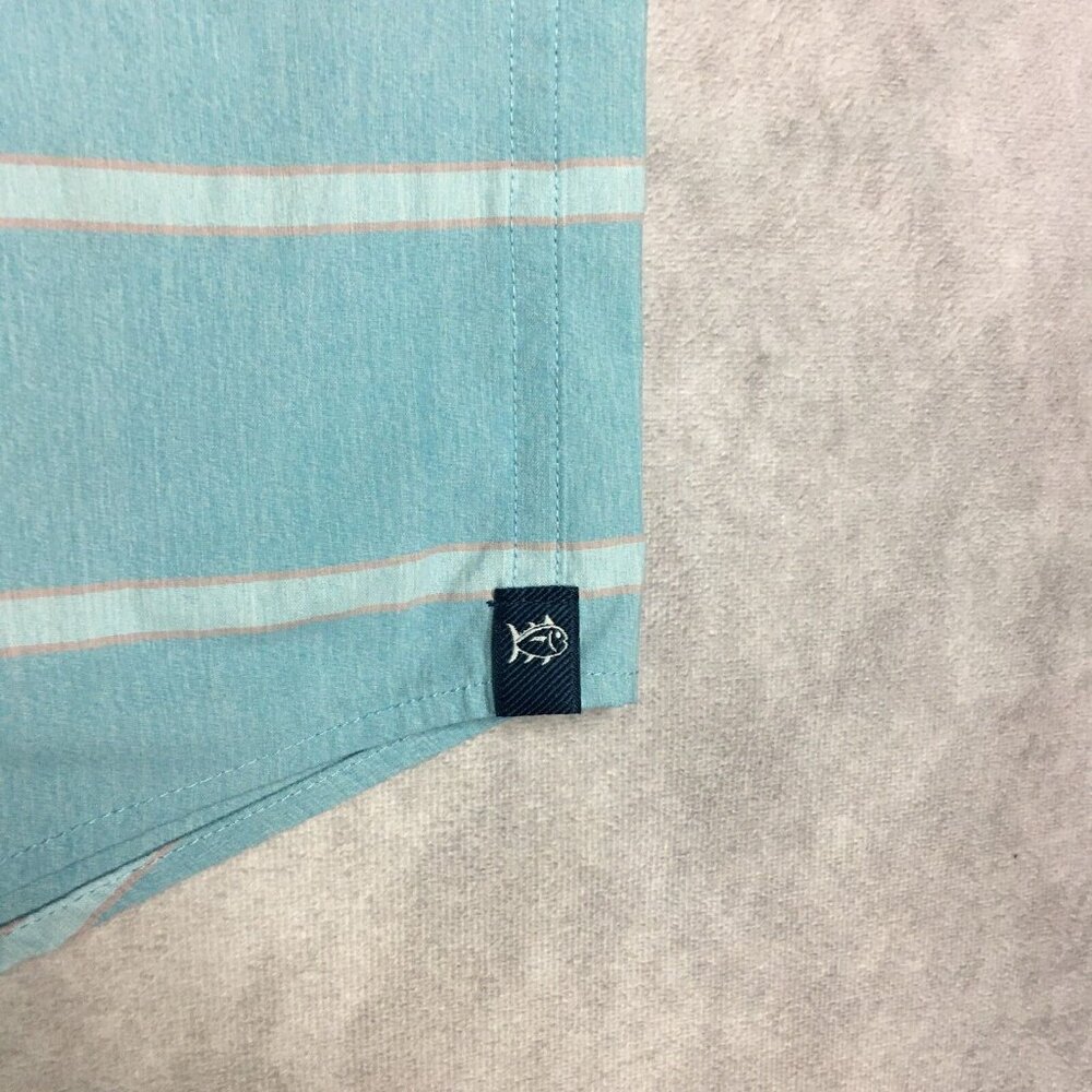 Southern Tide Mens Shirt size XL Button Up Short Sleeve‎ Blue Striped Stretch - Picture 7 of 15